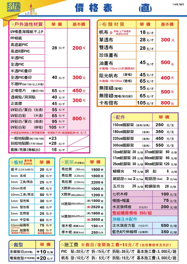 大圖輸出價格表